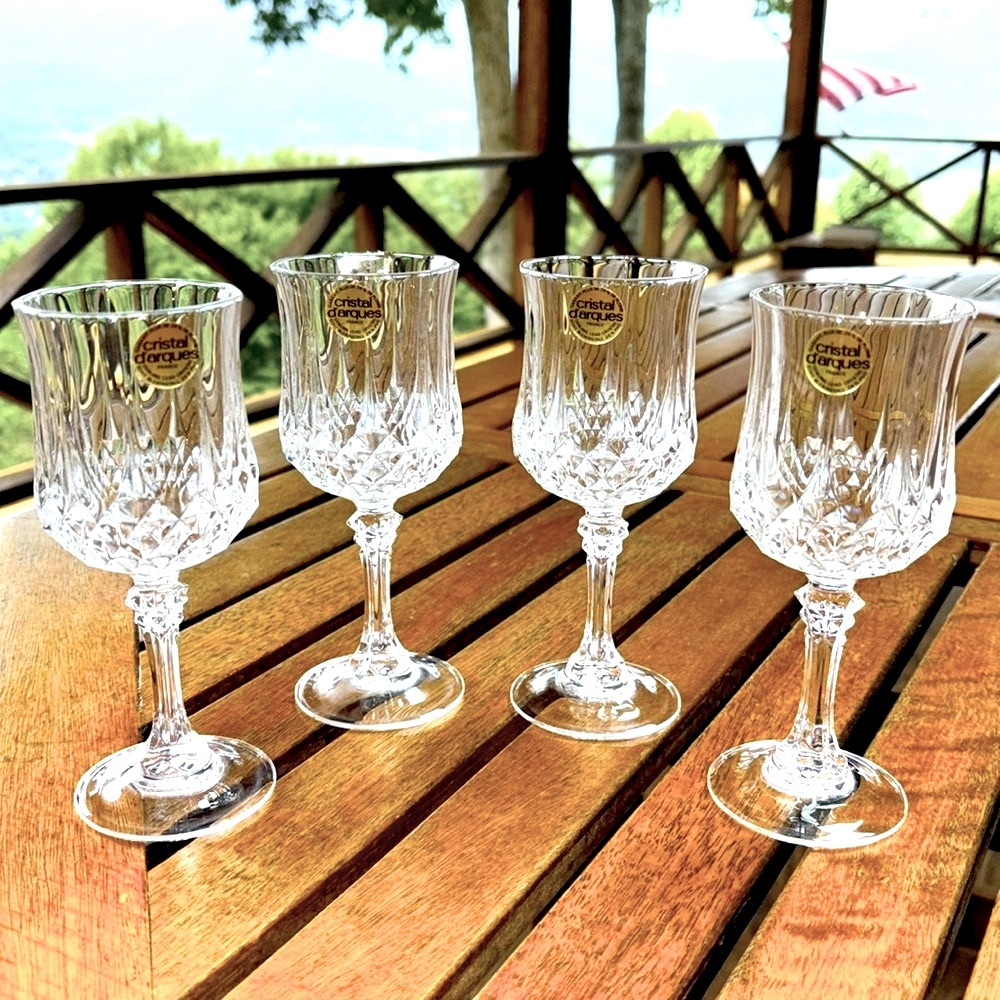 Set of 4 GENUINE LEAD CRYSTAL CRISTAL D’ARQUES DURAND WINE GLASSES made inFrance